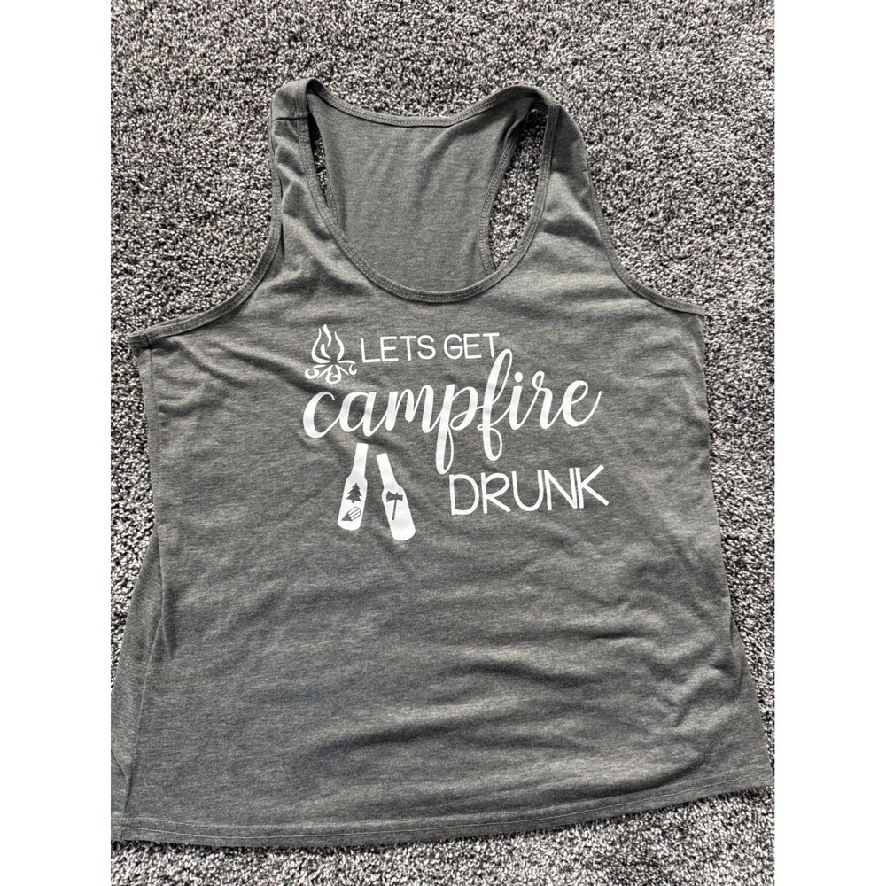 Lets Get Campfire Drunk Graphic Racerback Tank Top Charcoal Gray Size XXL